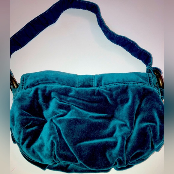 Velour Purse With Button Closure & Patina Gold Hardware | Rich Teal Color | AE - Picture 2 of 7